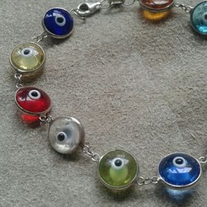 Sterling silver and crystal evil eye bracelet
